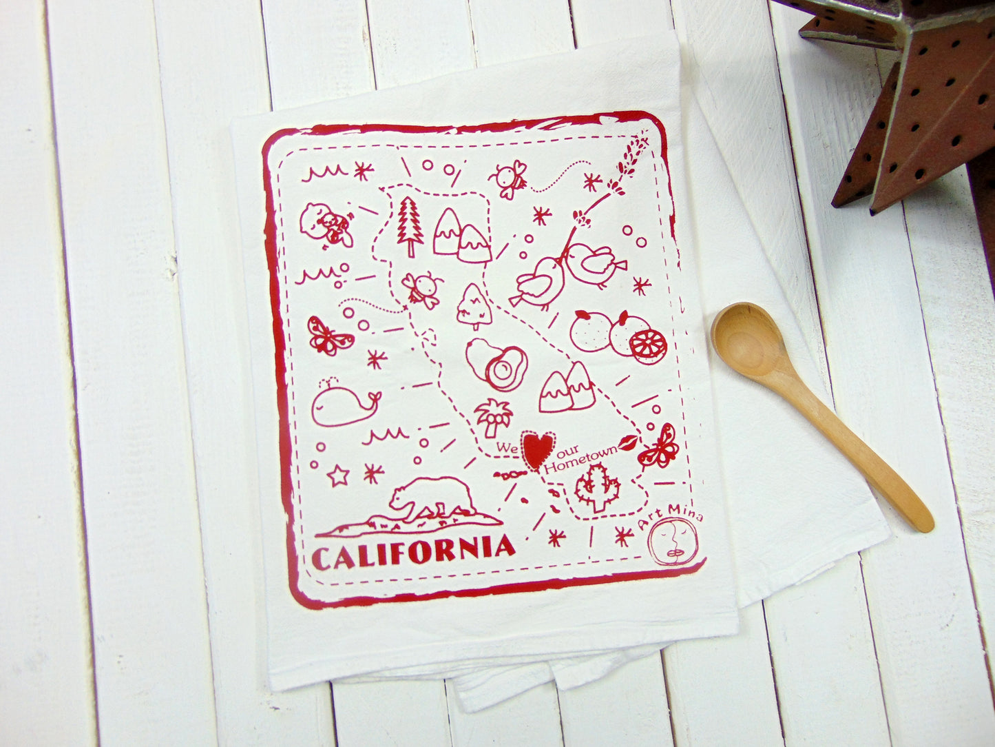 Art Mina Flour Sack Kitchen Tea Towel "We Love Our Hometown"