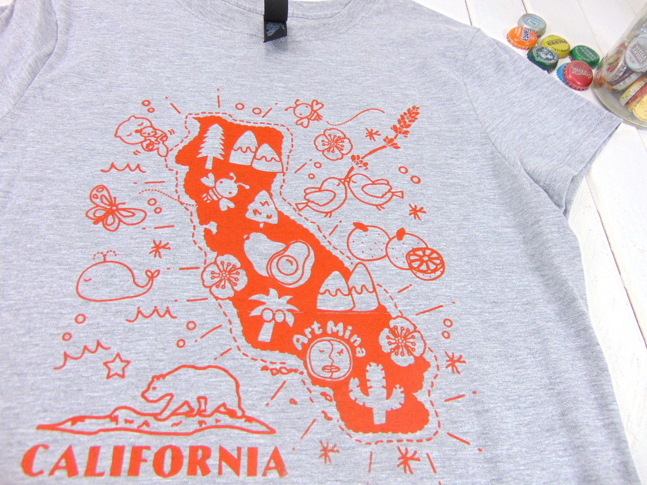 Soft Women's Tee "Art Mina California Map" Color : Light Steel