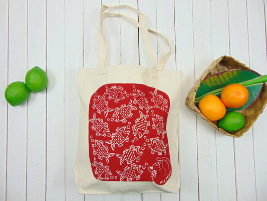 Art Mina Canvas Tote Bag  Fish and Cat