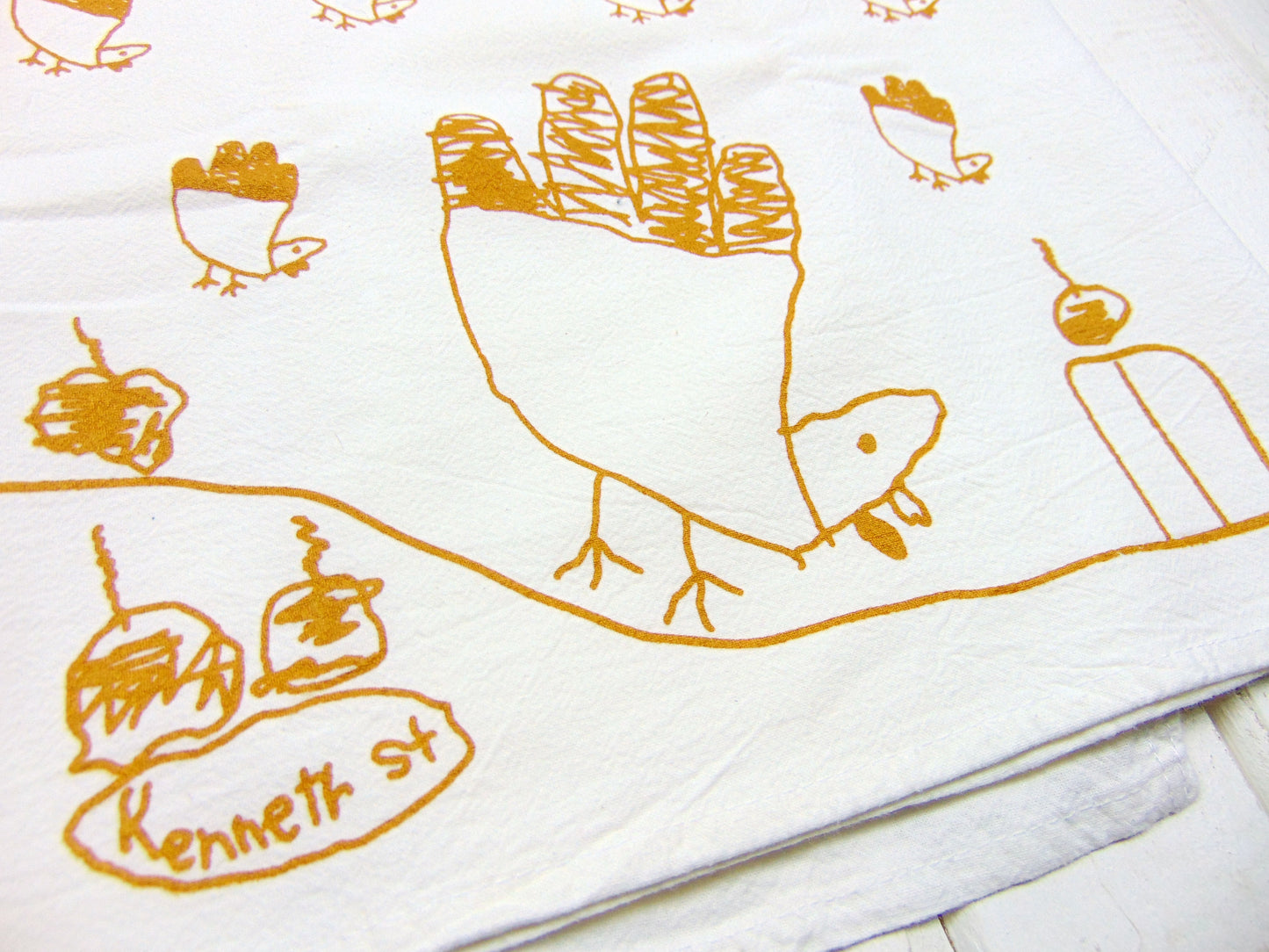 Flour Sack Kitchen Tea Towel - Kids Drawing Thanksgiving Turkey