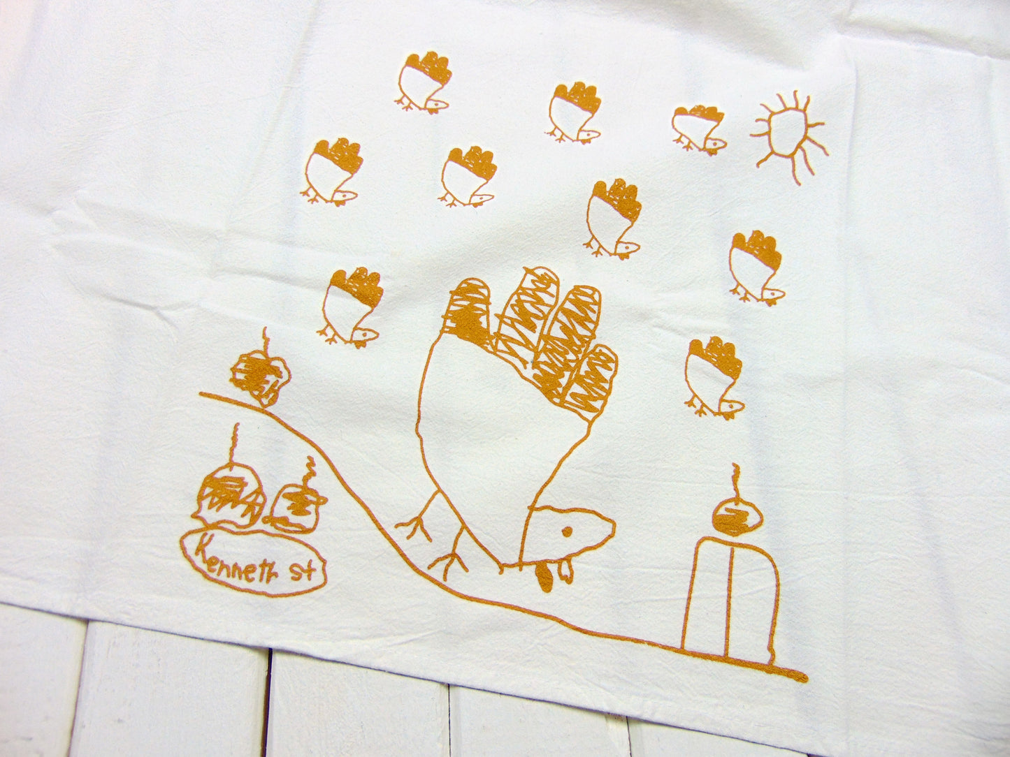 Flour Sack Kitchen Tea Towel - Kids Drawing Thanksgiving Turkey