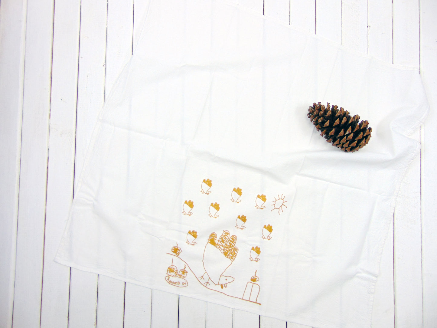 Flour Sack Kitchen Tea Towel - Kids Drawing Thanksgiving Turkey