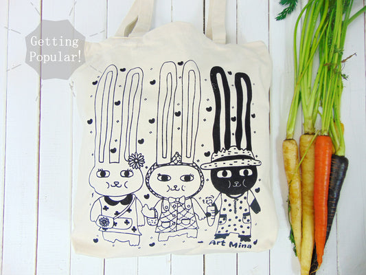 Canvas Tote Bag "60's Bunnies. BoBo, LuLu, LaLa"