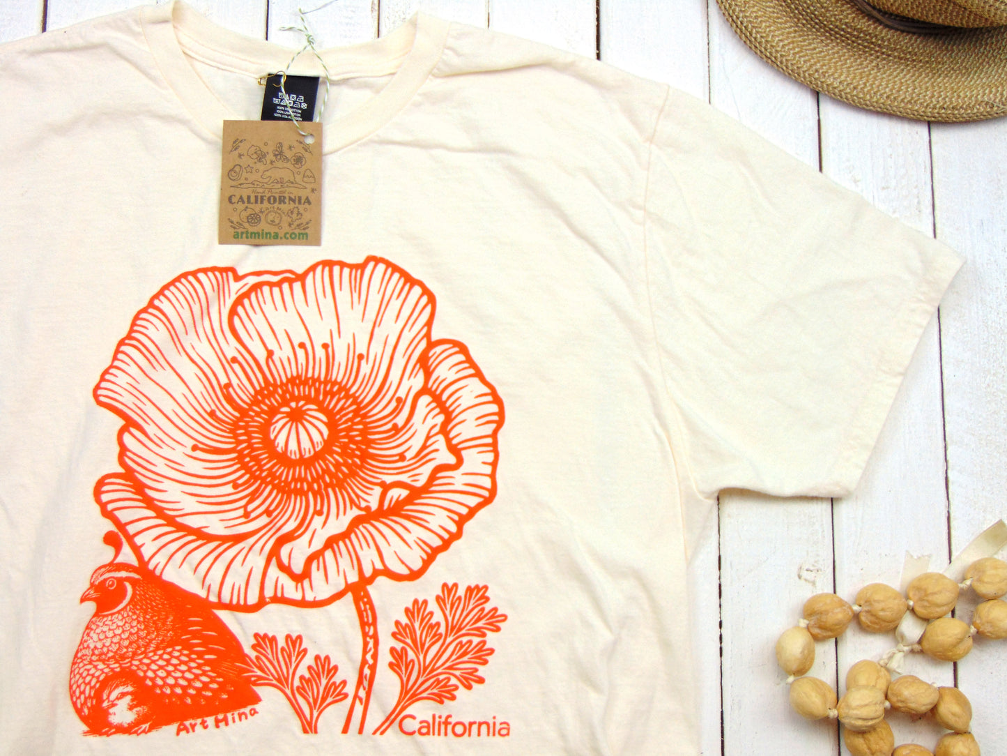 Unisex Soft T-shirt - California Poppy & Quail
