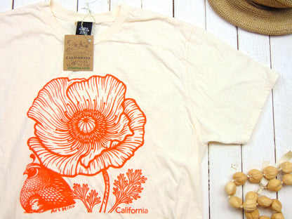 Unisex Soft T-shirt - California Poppy & Quail