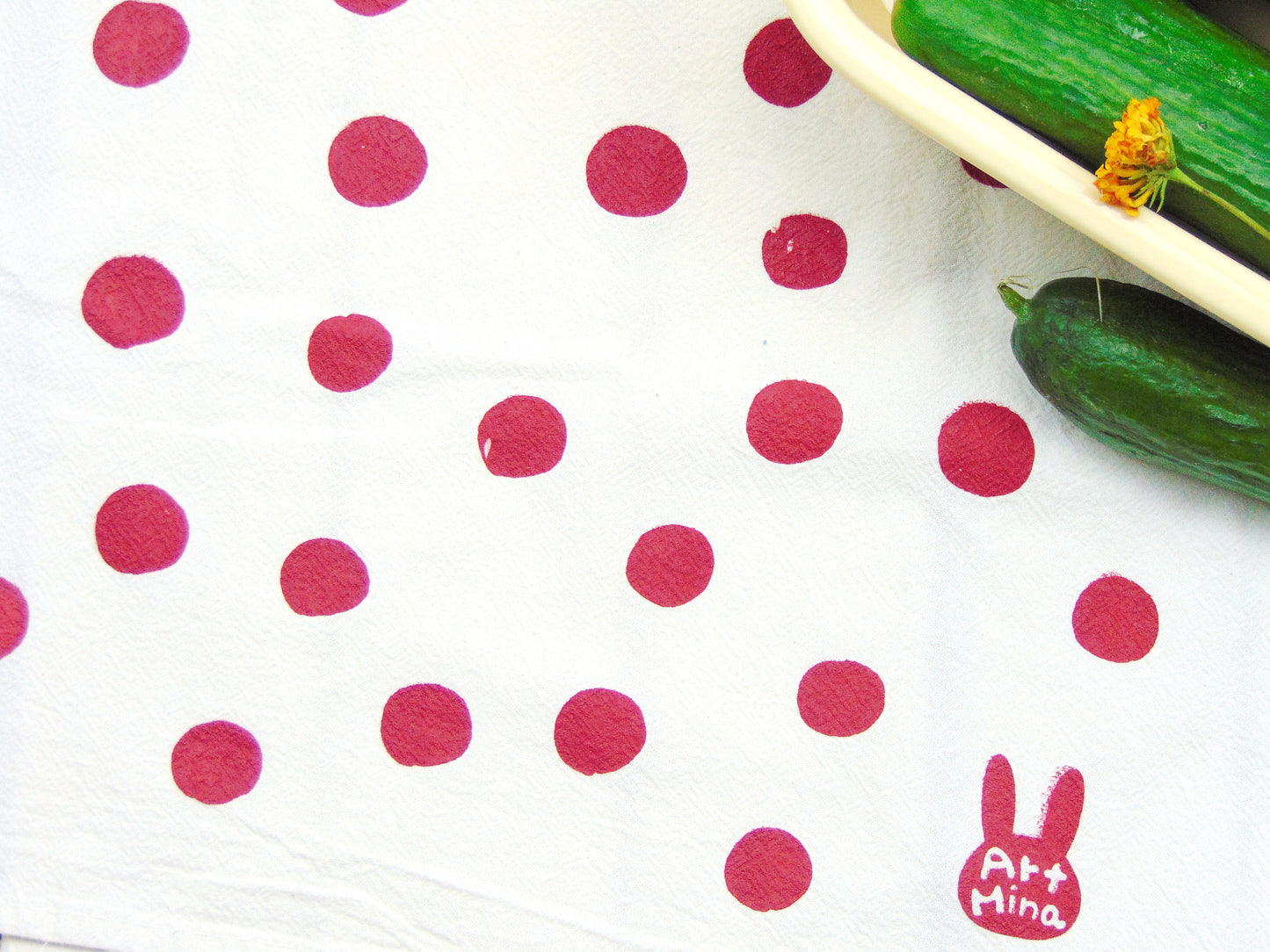 Flour Sack Kitchen Tea Towel - Bunny Pop Polka
