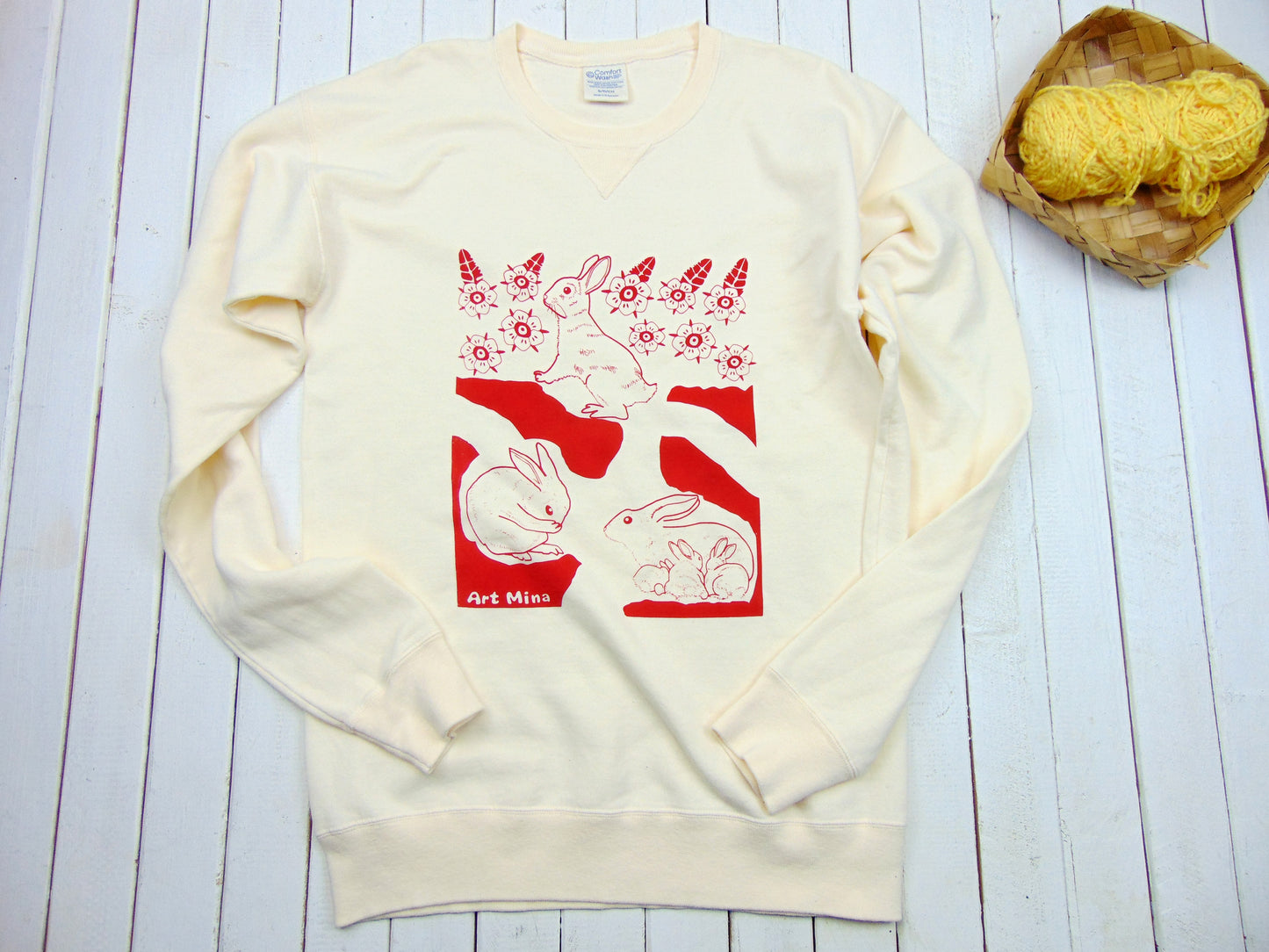 Unisex Vintage-Washed Sweatshirt – “Blooming Rabbit Burrow” – Sample Item (Size: Small)