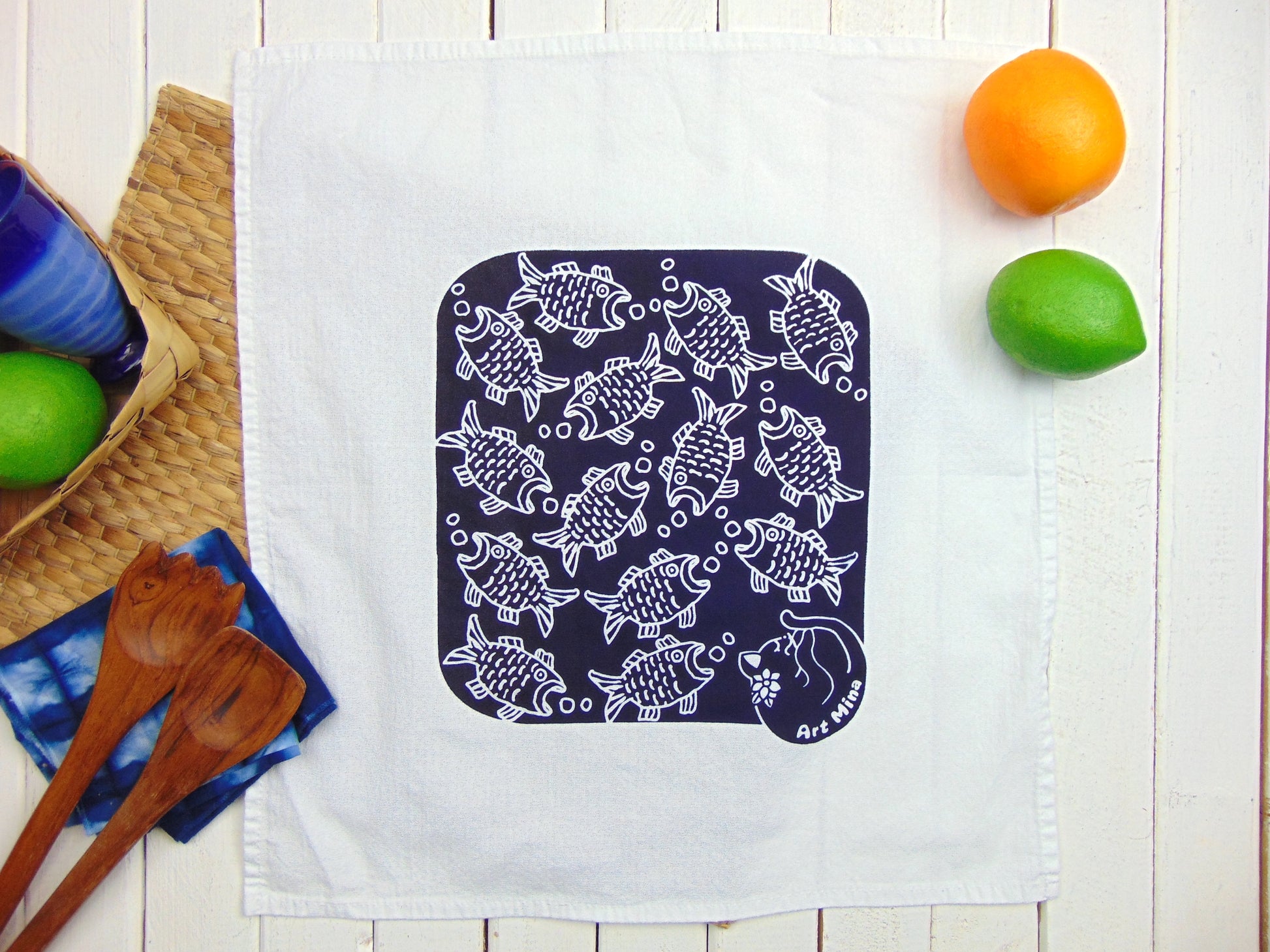 Art MIna Blue fish napkin 