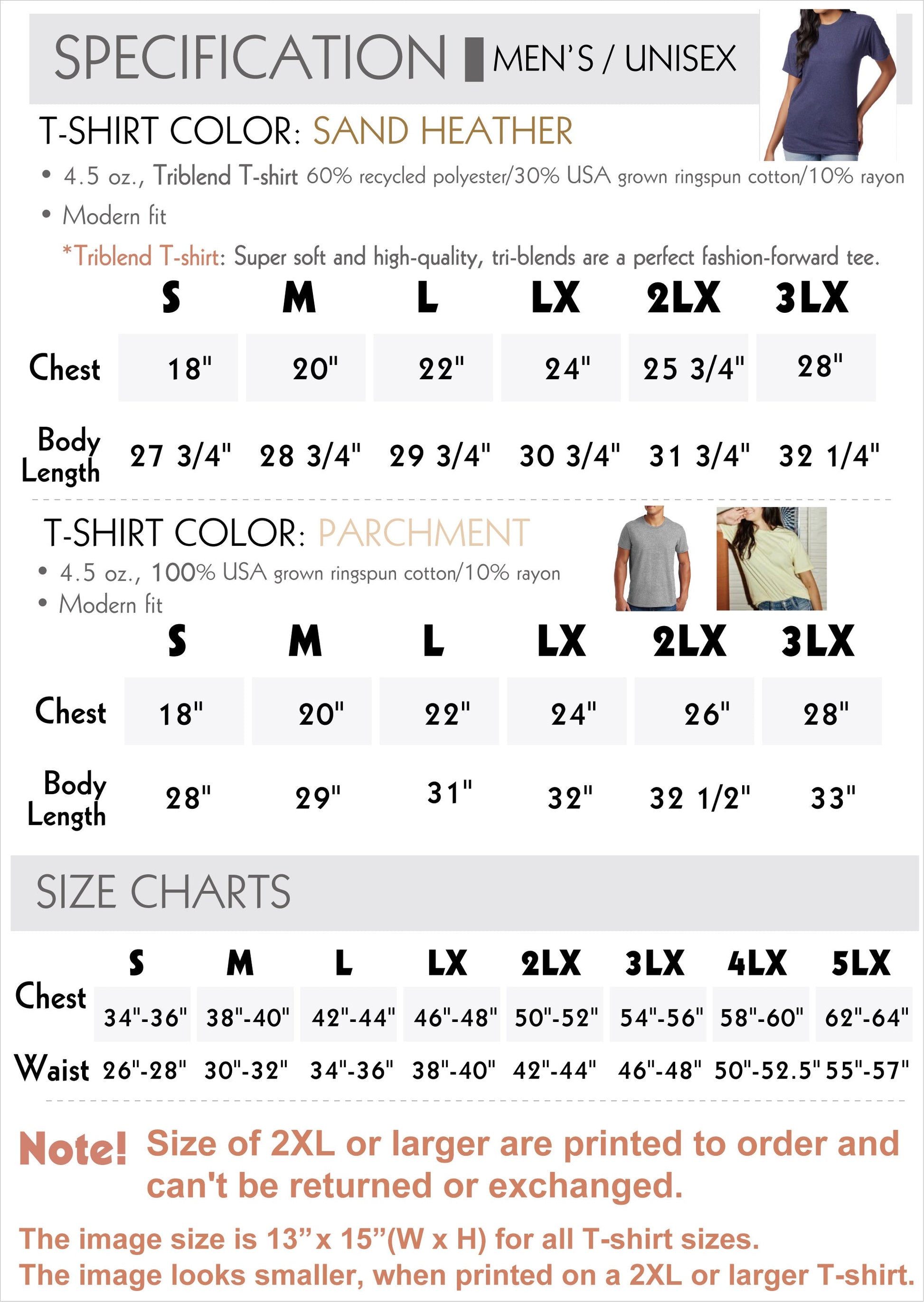 T-shirt size chart 