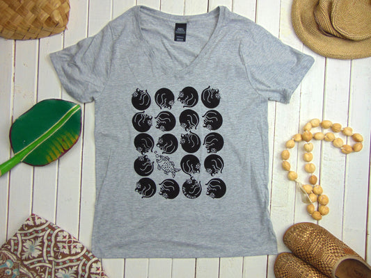 black cats and fish Vneck Tshirt