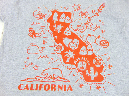 Youth Kids Tee "Kawaii! California Map" Light Steel