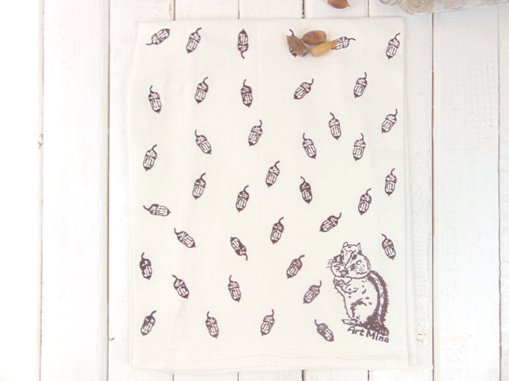 Acorn and Chipmunk Flour Sack Tea Towel