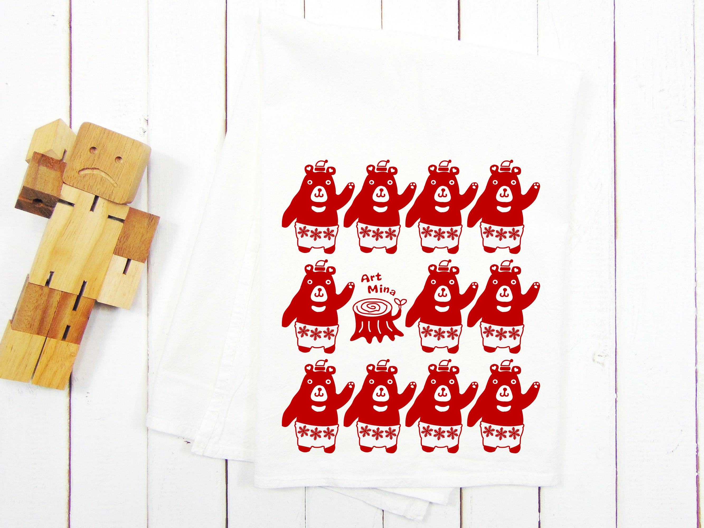  Art Mina Flour Sack Kitchen Tea Towel -Merry Christmas Bear