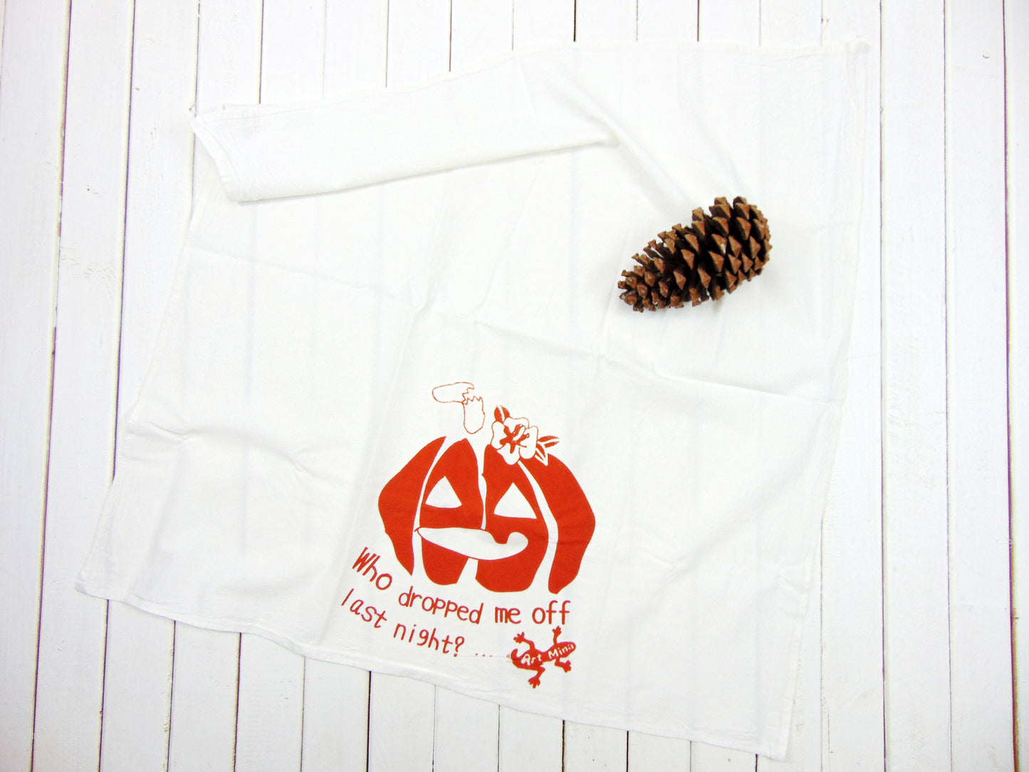 Art Mina Flour Sack Kitchen Tea Towel  "Halloween Pumpkin"