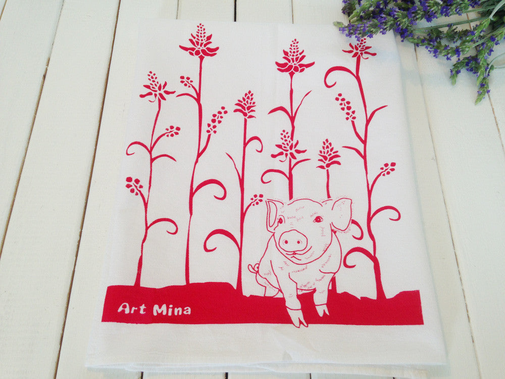 Art Mina Wiliwili and Piglet Flour Kitchen Sack Towels