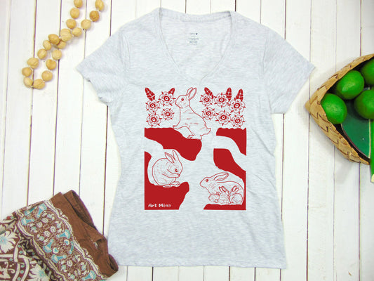 Art Mina "Rabbit Hole" Women's Soft V-Neck Tee