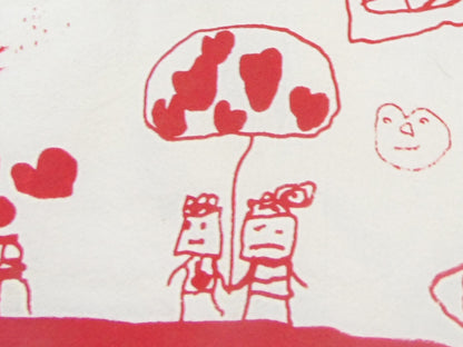 Flour Sack Kitchen Tea Towel "I love you" - Kids Drawing