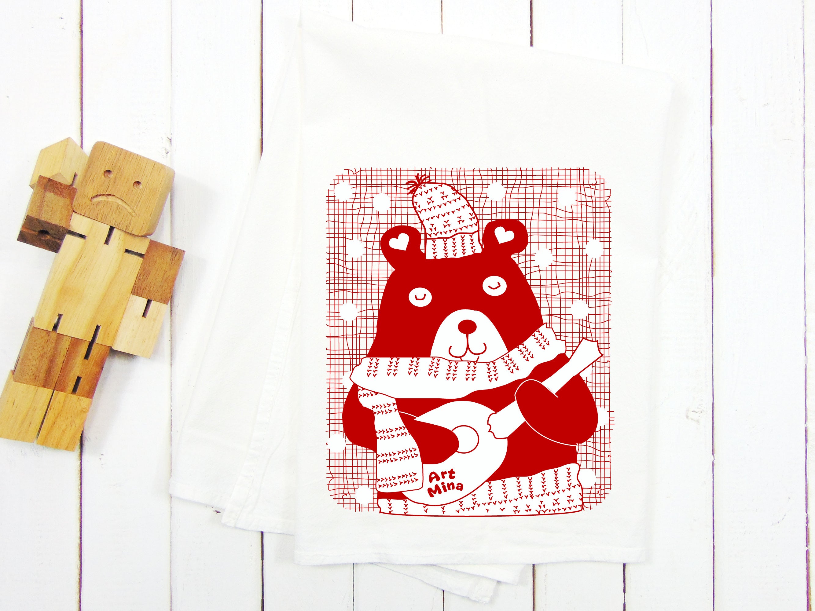 Flour Sack Kitchen Tea Towel, Ukulele Bear
