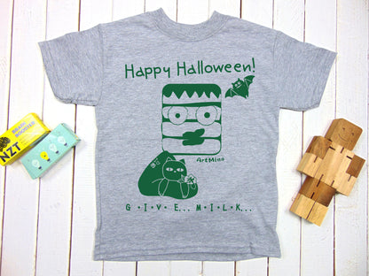 Art Mina Toddler & Youth Short Sleeve Tee "Cat Lover Frankenstein - GIVE .. MILK..."  [Free Shipping]